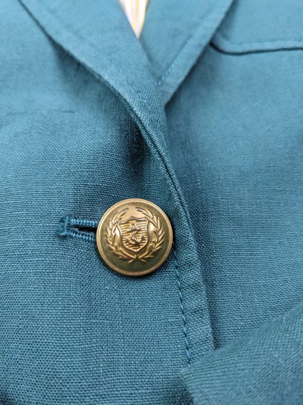 J Crew Blazer Jacket 100% Linen Gold Button Green Womens 12 12T Tall - Picture 4 of 14
